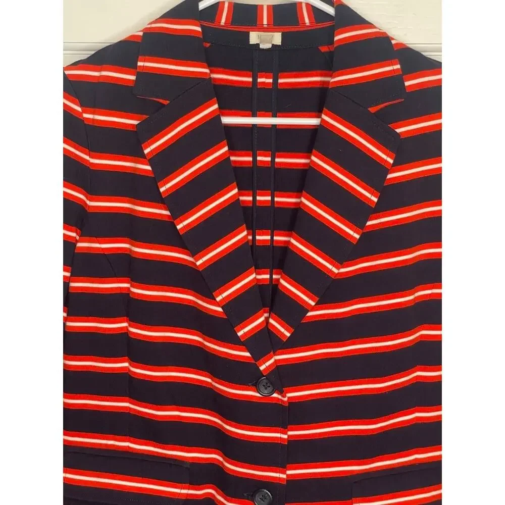 J.Crew Women's Striped Knit Blazer Jacket Sz M Cotton Preppy Nautical Coastal